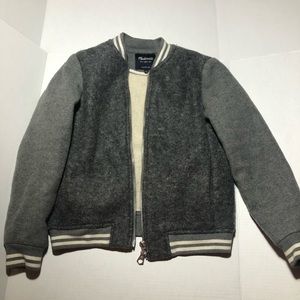 Madewell Gray Wool Varsity Crop Jacket Bomber